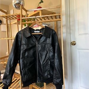 Princess Polly Goldsmith Faux Leather Bomber Jacket Black